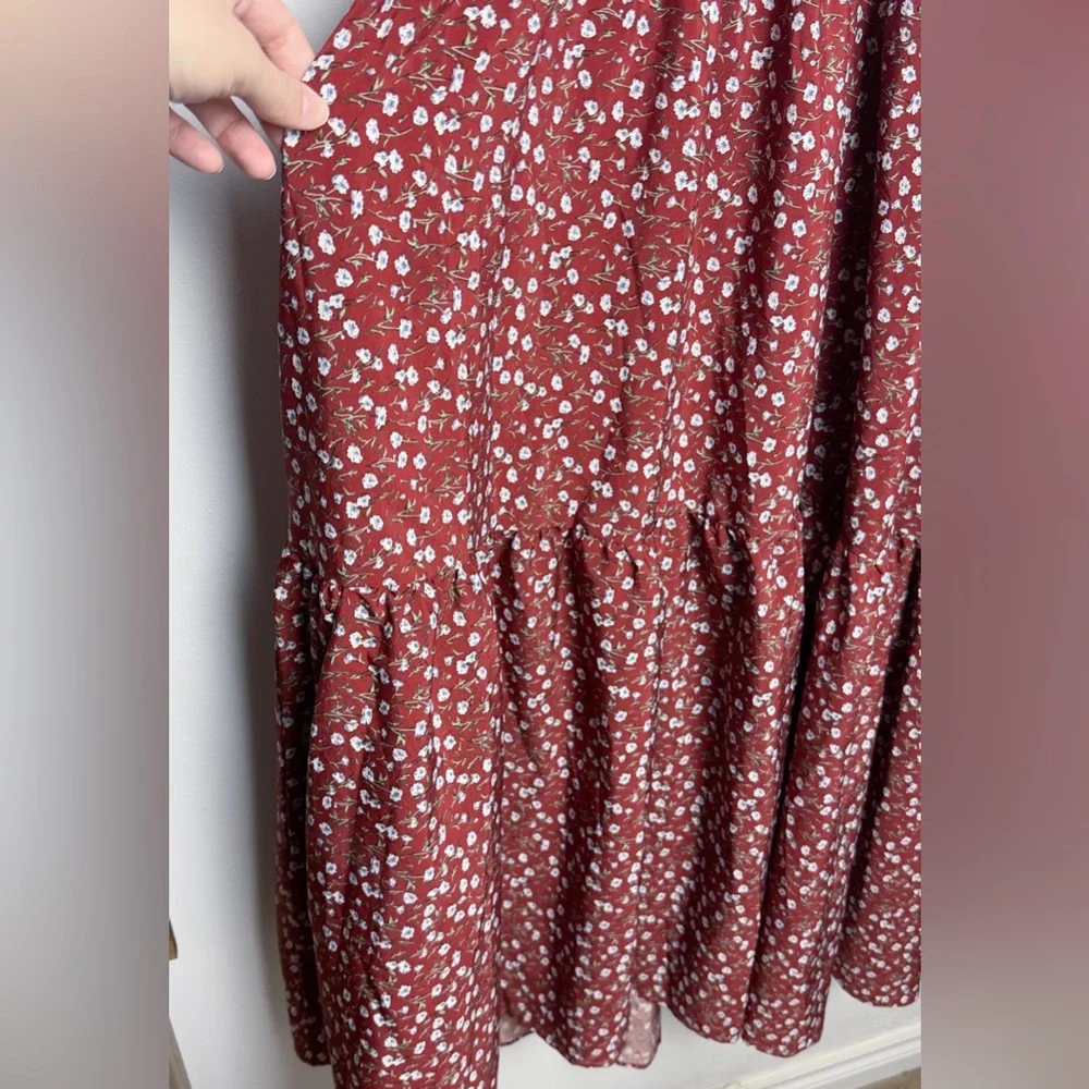 Boho Floral Maxi Dress Maroon Floral Dress - Picture 4 of 4